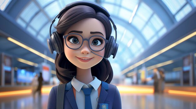 A photo of a 3D character with a headset managing