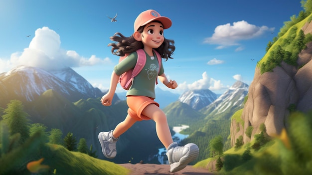 A photo of a 3D character with Nike shoes hiking