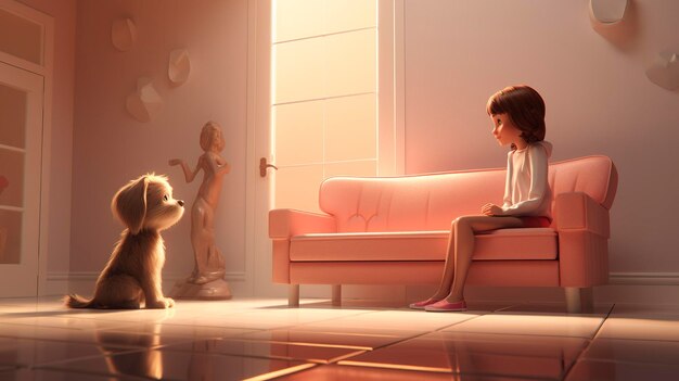 A photo of a 3D character with a pet