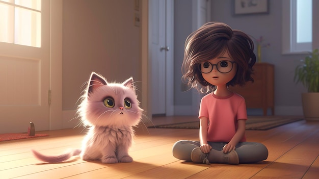 A photo of a 3D character with a pet