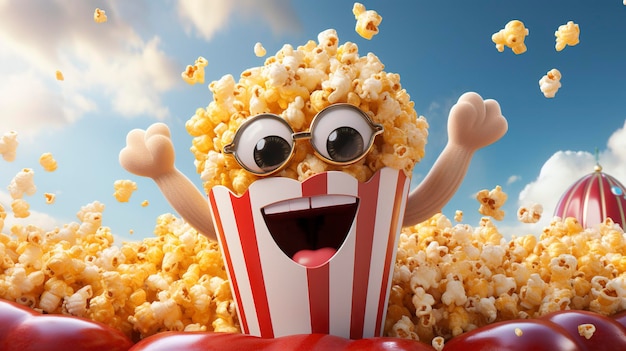 A photo of a 3D character with a popcornthemed