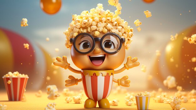 A photo of a 3D character with a popcornthemed