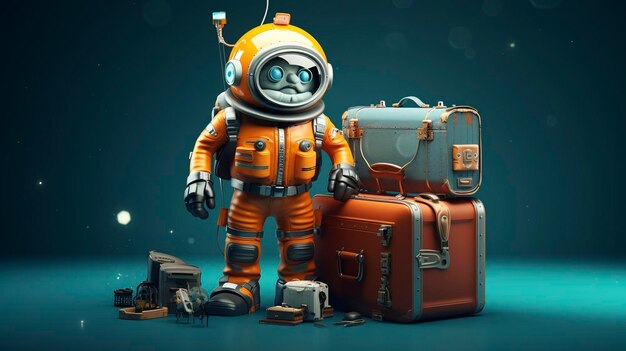 A photo of a 3D character with a suitcase