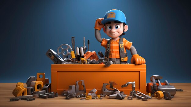 A photo of a 3D character with a toolbox