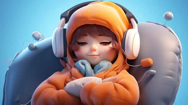 A photo of a 3D character with a travel pillow