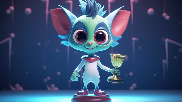 A photo of a 3D character with a trophy cup