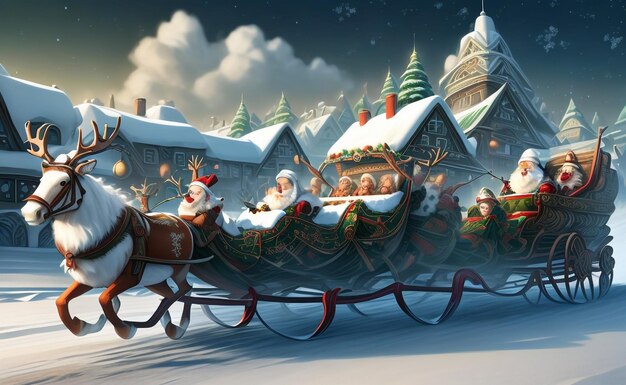 Photo 3d illstration santa claus riding a sleigh delivering presents