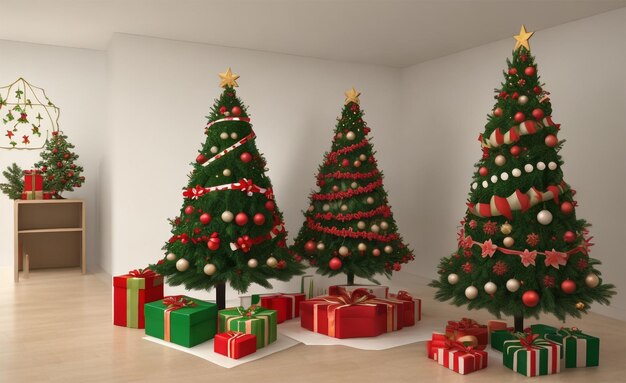 Photo 3d illustration christmas tree with gift box