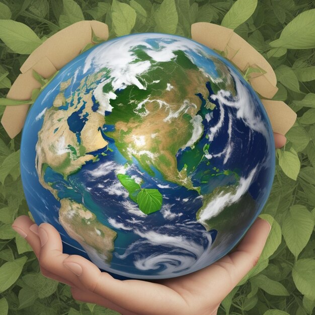 Photo photo 3d illustration of earth day man holding globe with a leaf growin new