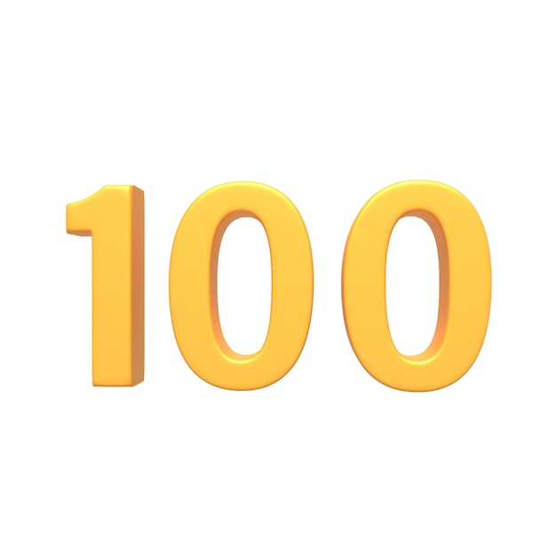 Photo 3d illustration of golden number 100 isolated on white background