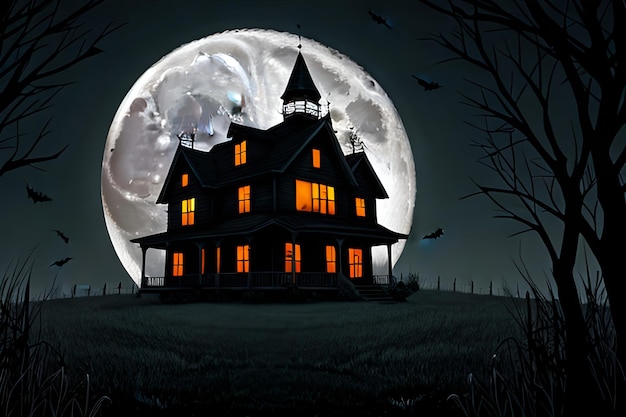 Photo 3d illustration of a halloween concept background of a castle and graveyard horror background