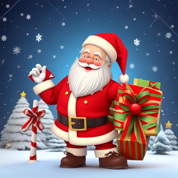 Photo 3d illustration of santa claus with sleigh and gift bag