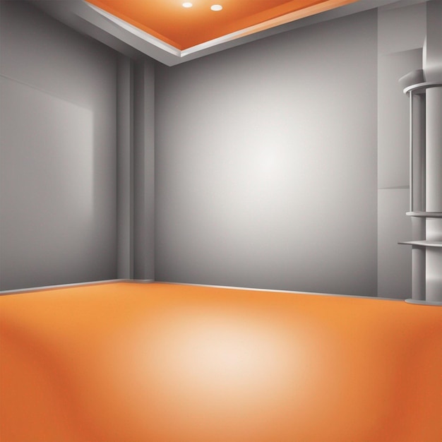 Photo 3d interior of a studio room with orange walls wallpaper