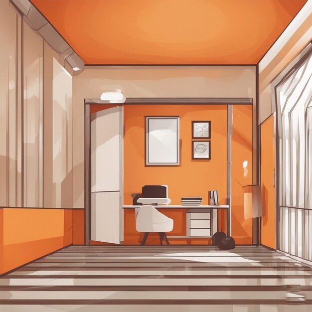 Photo 3d interior of a studio room with orange walls wallpaper