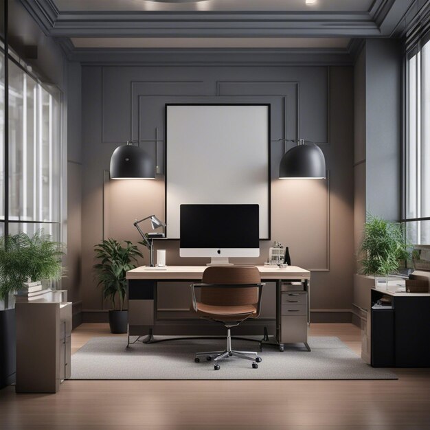 Photo 3D modern office interior render wallpaper