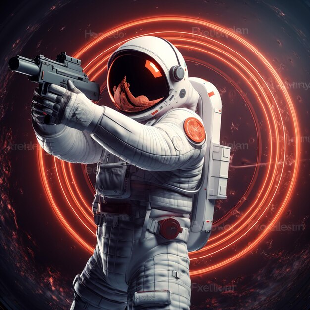 photo 3d render astronaut with target 3d illustration design
