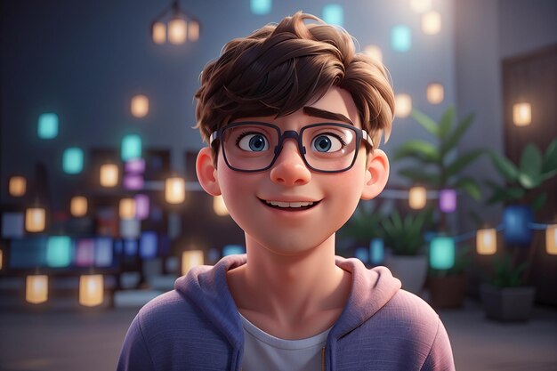 Photo photo 3d render of boy character with glasses