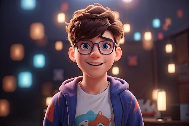 Photo 3d render of boy character with glasses