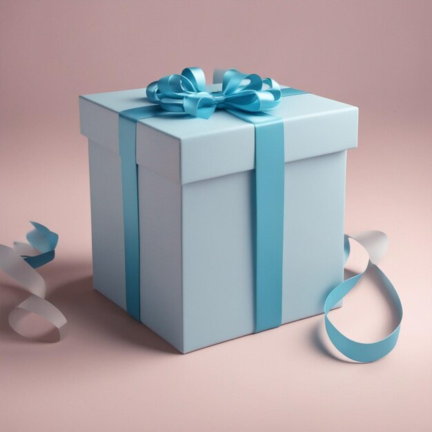 Photo 3d render of open blue gift box with ribbons isolated on pastel background