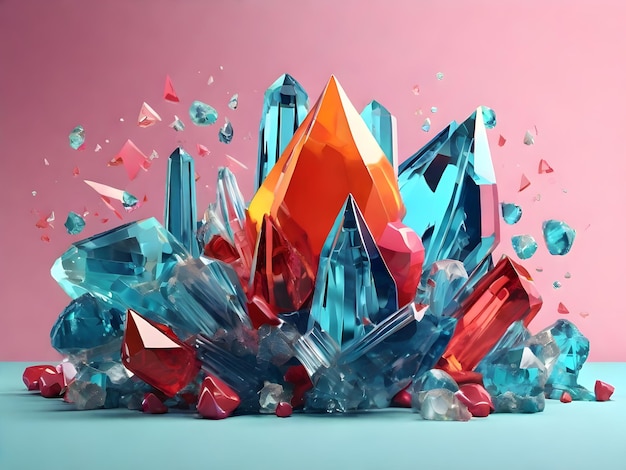 3D фоторендеринг набор красочных кристаллов Коллекция изолирована на белом фоне