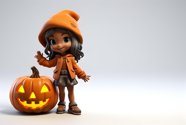 Photo 3d Woman cartoon witch costume for halloween party Halloween day concept generative ai