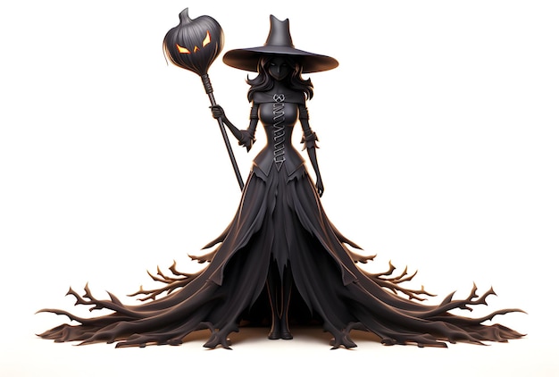 Photo 3d Woman cartoon witch costume for halloween party Halloween day concept generative ai