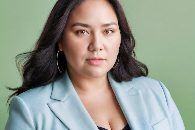 Photo of a 45yr old plussize Inuit business women CEO wearing business suite