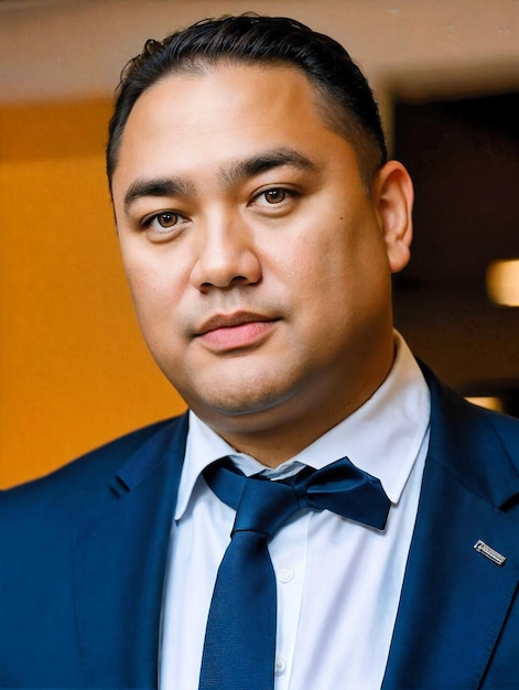 Photo of a 45yr old plussize maori business man ceo wearing business suite