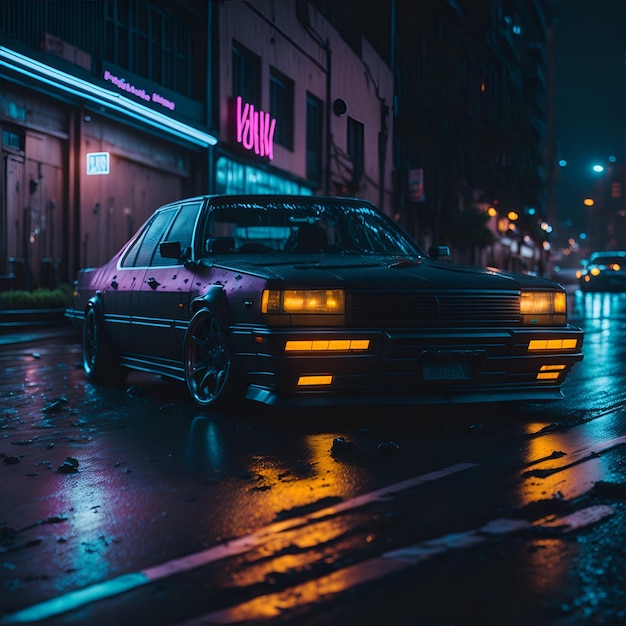 a photo of a 90s toyota supra at night