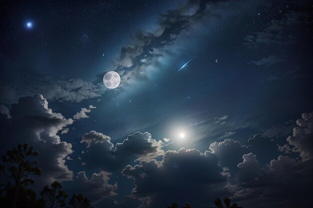 写真 月と星を持つ夜空の写真