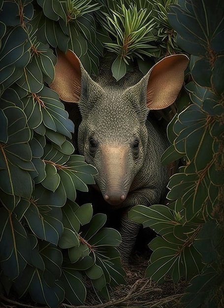 Photo of an aardvark camouflaged in the branches 4