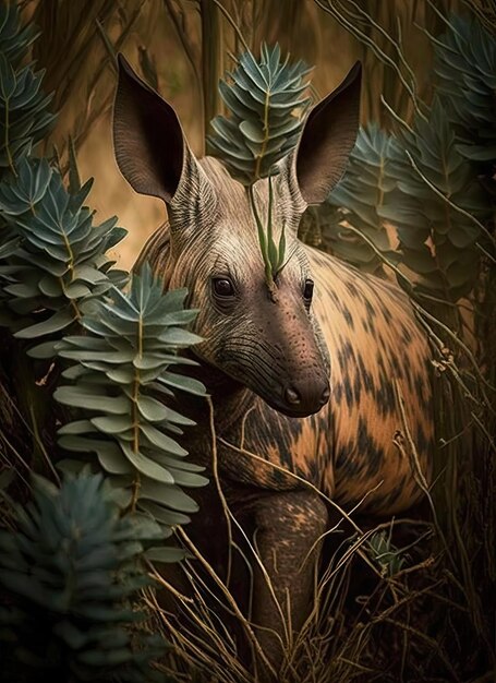 Photo of an aardvark camouflaged in the branches 5