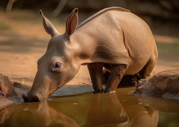 Photo of an aardvark enjoying a waterhole 4