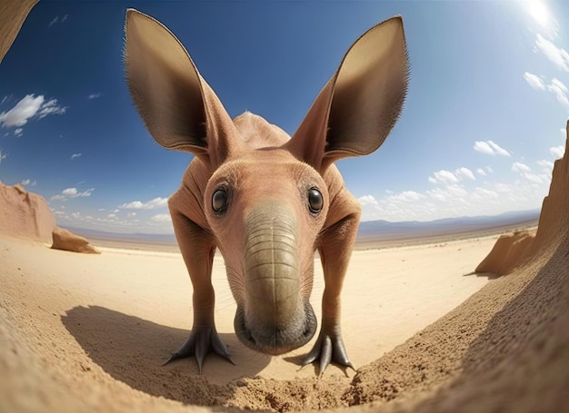 Photo of an aardvark taken from an unusual angle