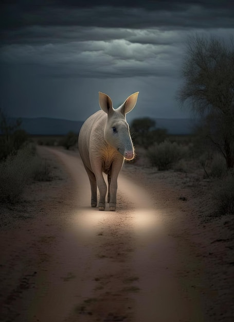 Photo of an aardvark walking along a dirt road 4