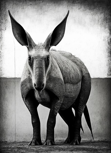 Photo of an aardvark with an artistic 6