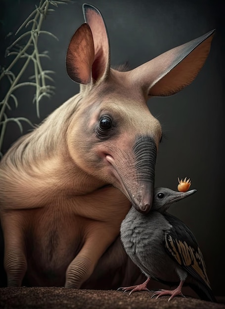 Photo of an aardvark with a bird companion 3