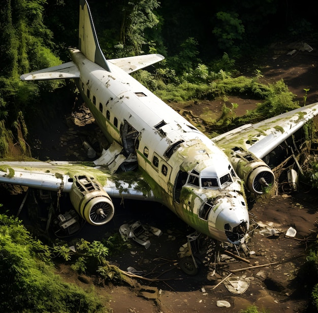 Photo abandoned old plane old in the open air Ai generated