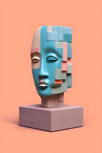 Photo photo abstract human face portrait in cubism style on colorful background generative ai