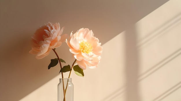 Фото Фото абстрактный интерьер комнаты фон розовый цветок в вазе с теней текст копировать макет пространства