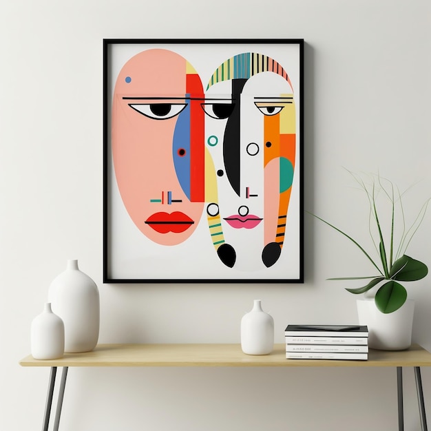 Photo photo abstract modern art picasso style human woman face on photo frame