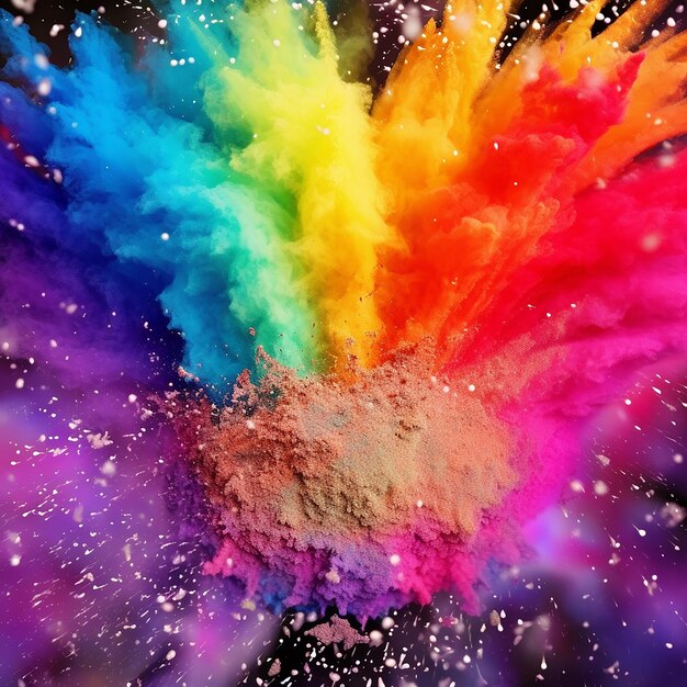 Photo abstract multi color powder explosion on white background