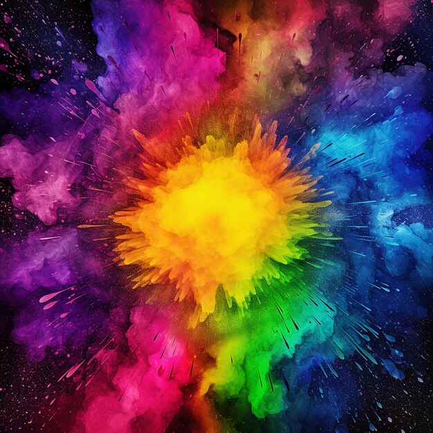 Photo abstract multi color powder explosion on white background