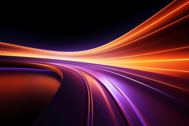 Photo of Abstract neon lines and curves in a tunnel neon background