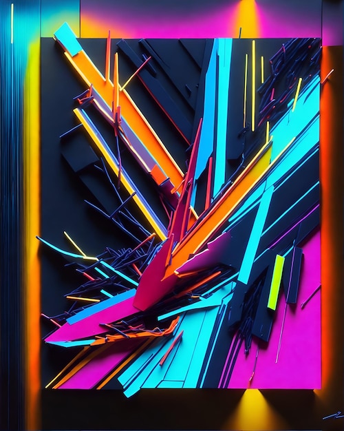 Photo of an abstract neon painting on a black background