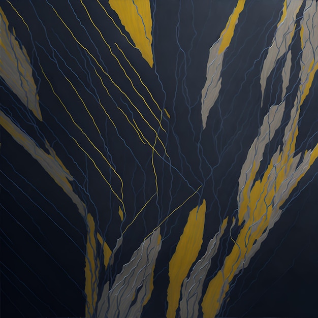 Photo of an abstract painting with bold yellow and black lines