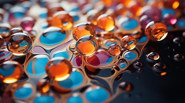 写真 水上の彩色の油泡の写真抽象的なパターン