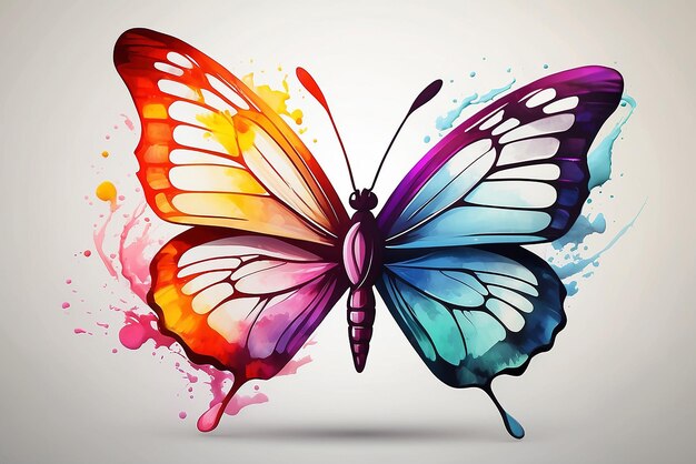 Photo abstract watercolor pink butterfly digital illustration ai