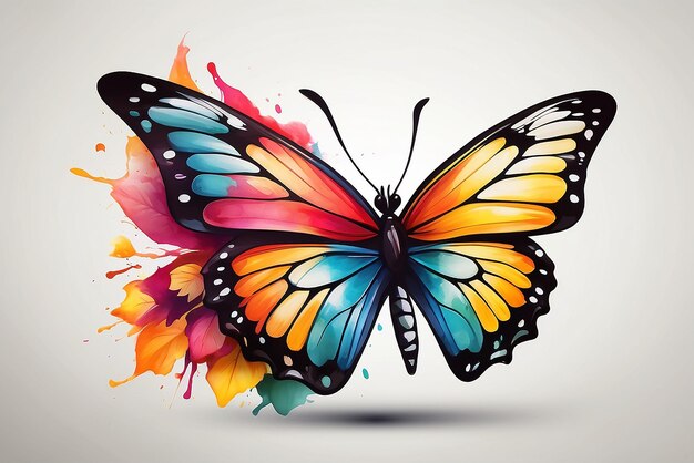 Photo abstract watercolor pink butterfly digital illustration ai