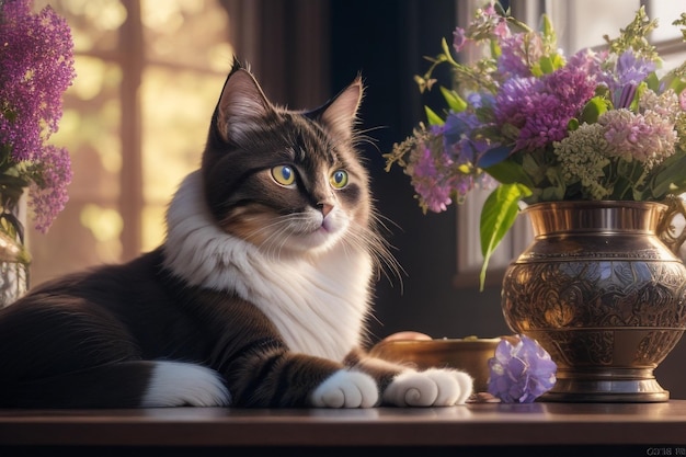 Photo of adorable cat relaxing indoors